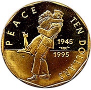 10 Dollars 50 Years after World War II, Marshall Islands, 1995 reverse image