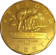 10 Dollars Support Any Friend, Marshall Islands, 1995 reverse image