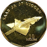 10 Dollars SAAB JA 37 Viggen, Marshall Islands, 1995 reverse image