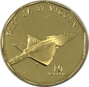 10 Dollars SAAB JA 37 Viggen, Marshall Islands, 1995 reverse image