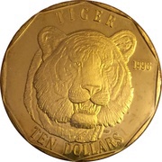 10 Dollars Tiger, Marshall Islands, 1996 reverse image