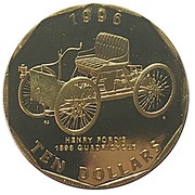 10 Dollars Classic Cars - Ford Quadricycle, Marshall Islands, 1996 reverse image