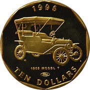 10 Dollars Model T Ford, Marshall Islands, 1996 reverse image