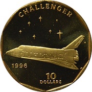 10 Dollars Space Shuttle - Challenger, Marshall Islands, 1996 reverse image