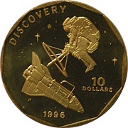 10 Dollars Space Shuttle - Discovery, Marshall Islands, 1996 reverse image