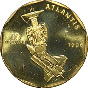10 Dollars Space Shuttle - Atlantis, Marshall Islands, 1996 reverse image