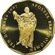 10 Dollars Apostle Bartholomew, Marshall Islands, 1997 reverse image