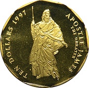 10 Dollars Apostle James, Son of Zebedee, Marshall Islands, 1997 reverse image