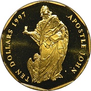 10 Dollars Apostle John, Marshall Islands, 1997 reverse image