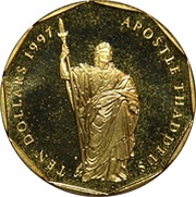 10 Dollars Apostle Thaddaeus, Marshall Islands, 1997 reverse image