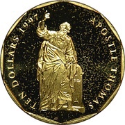 10 Dollars Apostle Thomas, Marshall Islands, 1997 reverse image