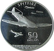 50 Dollars WWII British Spitfire, Marshall Islands, 1991 reverse image