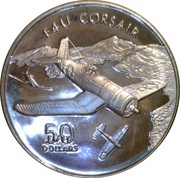 50 Dollars WWII American F4U Corsair, Marshall Islands, 1991 reverse image