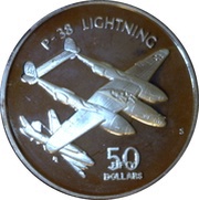 50 Dollars WWII American P-38 Lightning, Marshall Islands, 1991 reverse image