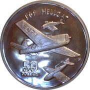 50 Dollars WWII American F6F Hellcat, Marshall Islands, 1991 reverse image