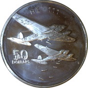 50 Dollars WWII German HE 111, Marshall Islands, 1991 reverse image