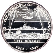 50 Dollars Guadalcanal, Marshall Islands, 1993 reverse image