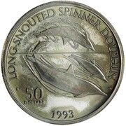 50 Dollars Long-Snouted Spinner Dolphins, Marshall Islands, 1993 reverse image