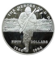 50 Dollars Heroes of D-Day, Marshall Islands, 1994 reverse image