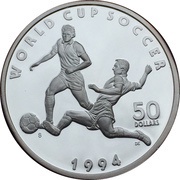 50 Dollars World Cup Soccer, Marshall Islands, 1994 reverse image