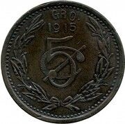 5 Centavos Emiliano Zapata, Mexico, 1915 reverse image
