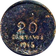 20 Centavos Tenancingo, Mexico, 1915 reverse image
