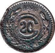 20 Centavos Toluca - Countermarked, Mexico,  reverse image