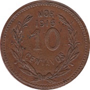 10 Centavos Emiliano Zapata, Mexico, 1916 reverse image