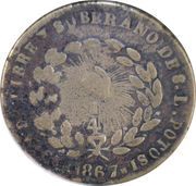 ¼ Real "Quarto/Quartilla", Mexico, 1867 reverse image