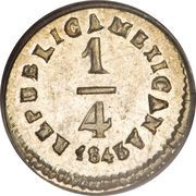 ¼ Real "Quarto/Quartilla" Federal Coinage, Mexico, 1842-1863 reverse image