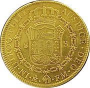 8 Escudos - Carlos IV Numeral IV, Carlos III portrait, Mexico, 1789-1790 reverse image