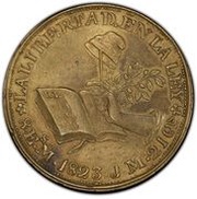 8 Escudos Pattern; Thin Eagle; Brass, Mexico, 1823 reverse image