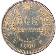 2 Centavos Pattern; Mexican Independence; Estado De Puebla reverse image
