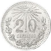 20 Centavos, Mexico, 1920-1943 reverse image
