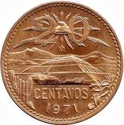 20 Centavos Type 3 National Emblem, Mexico, 1971-1974 reverse image