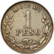 1 Peso Pattern; silver, Mexico, 1896 reverse image