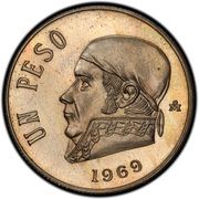1 Peso Pattern; Morelos; Copper-Nickel, Mexico, 1969 reverse image