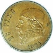 1 Peso Pattern; Morelos; Bronze, Mexico, 1971 reverse image