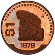 1 Peso Pattern; Classic Eagle; Copper, Mexico, 1979 reverse image