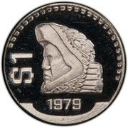 1 Peso Pattern; Classic Eagle; Silver, Mexico, 1979 reverse image