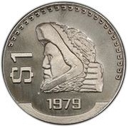 1 Peso Pattern; Modern Eagle; Copper-Nickel, Mexico, 1979 reverse image