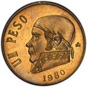 1 Peso Pattern; Morelos; brass, Mexico, 1980 reverse image
