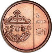 1 Peso Pattern; SUD; Copper, Mexico, 1985 reverse image