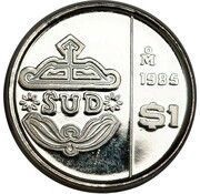 1 Peso Pattern; SUD; Silver, Mexico, 1985 reverse image