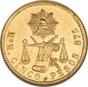 5 Pesos, Mexico, 1870-1905 reverse image