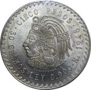 5 Pesos, Mexico, 1947-1948 reverse image