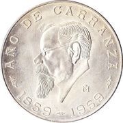 5 Pesos Centennial of Carranza's Birth, Mexico, 1959 reverse image