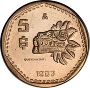 5 Pesos Pattern; bronze, Mexico, 1983 reverse image