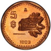 5 Pesos Pattern; Copper, Mexico, 1983 reverse image