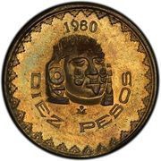 10 Pesos Pattern; Cabeza De Coyolxauhtli; brass reverse image